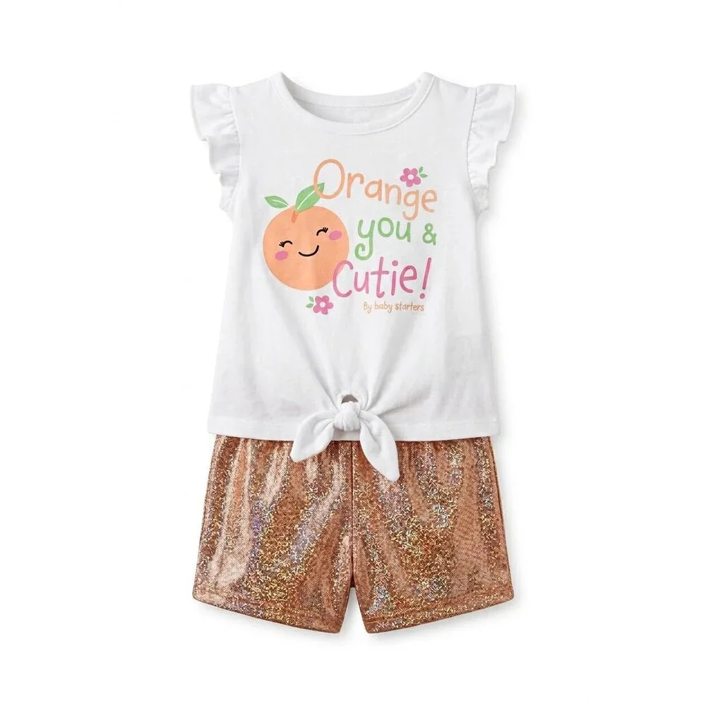 Adorable Baby Outfit with Sunglasses - Cute Top & Glittery Shorts